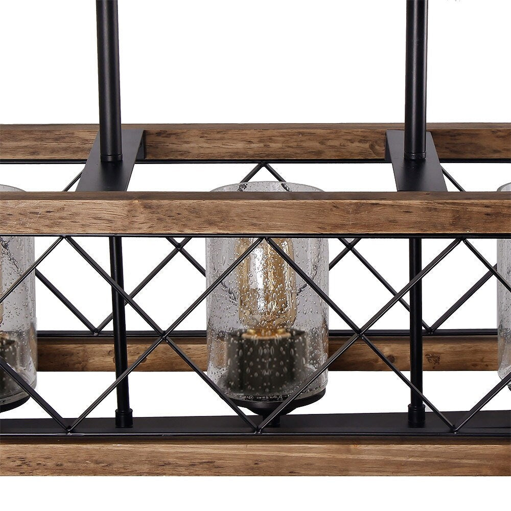 Luminaire suspendu rectangulaire en bois à 5 lumières, style ferme moderne, avec verre dépoli, pour îlot de cuisine, salle à manger - 80 L x 22,2 W x 20,3 H (cm)