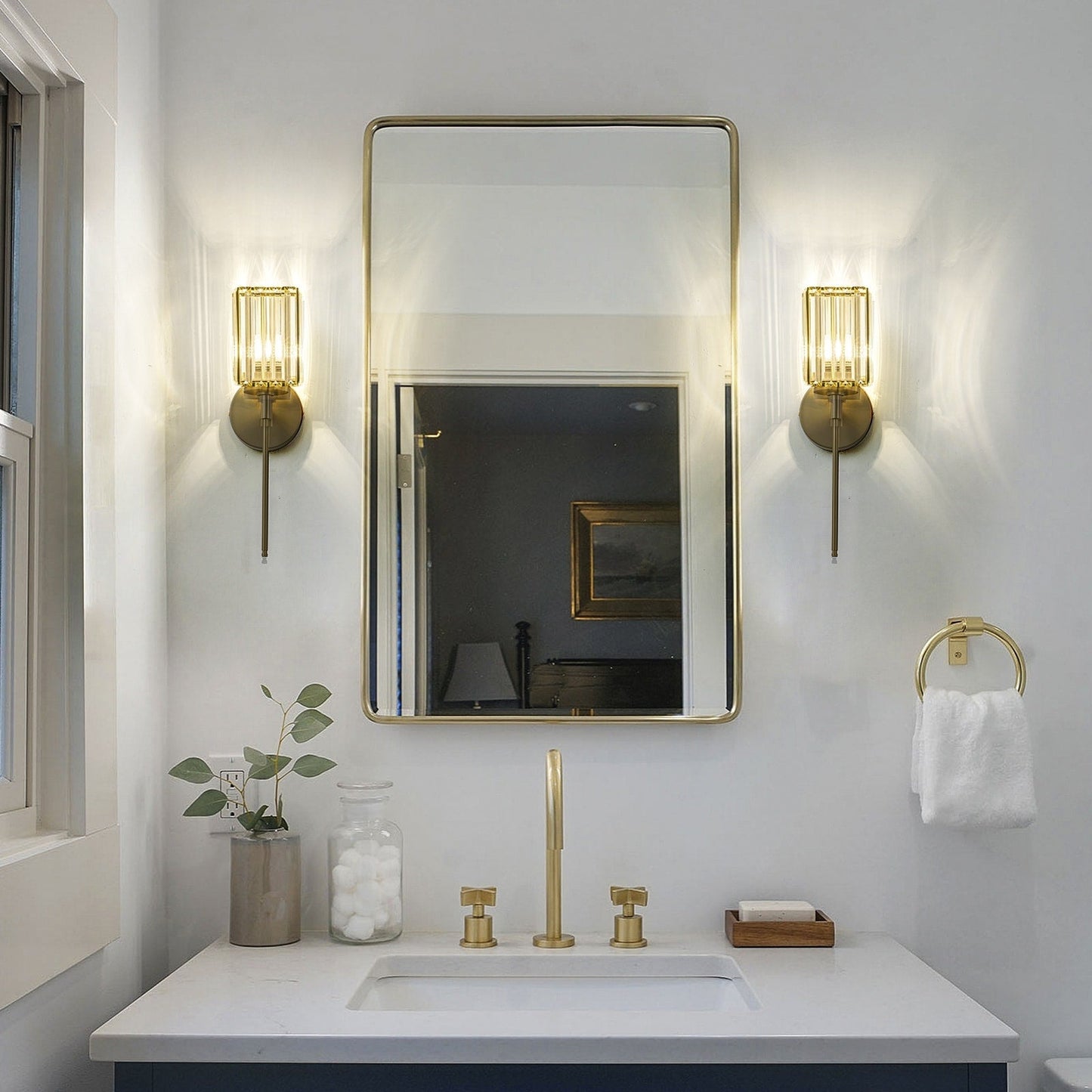 Applique murale moderne dorée à intensité variable, cylindre glamour, luminaire de salle de bain avec cristaux, applique murale.
