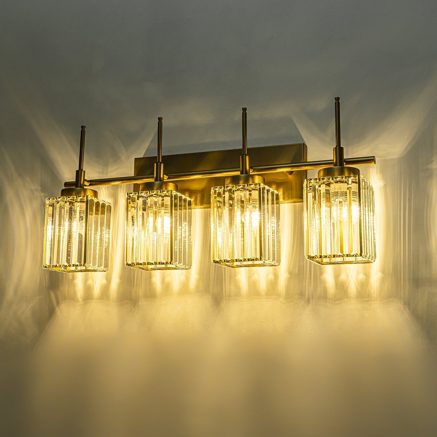 Applique murale moderne dorée à intensité variable, cylindre glamour, luminaire de salle de bain avec cristaux, applique murale.