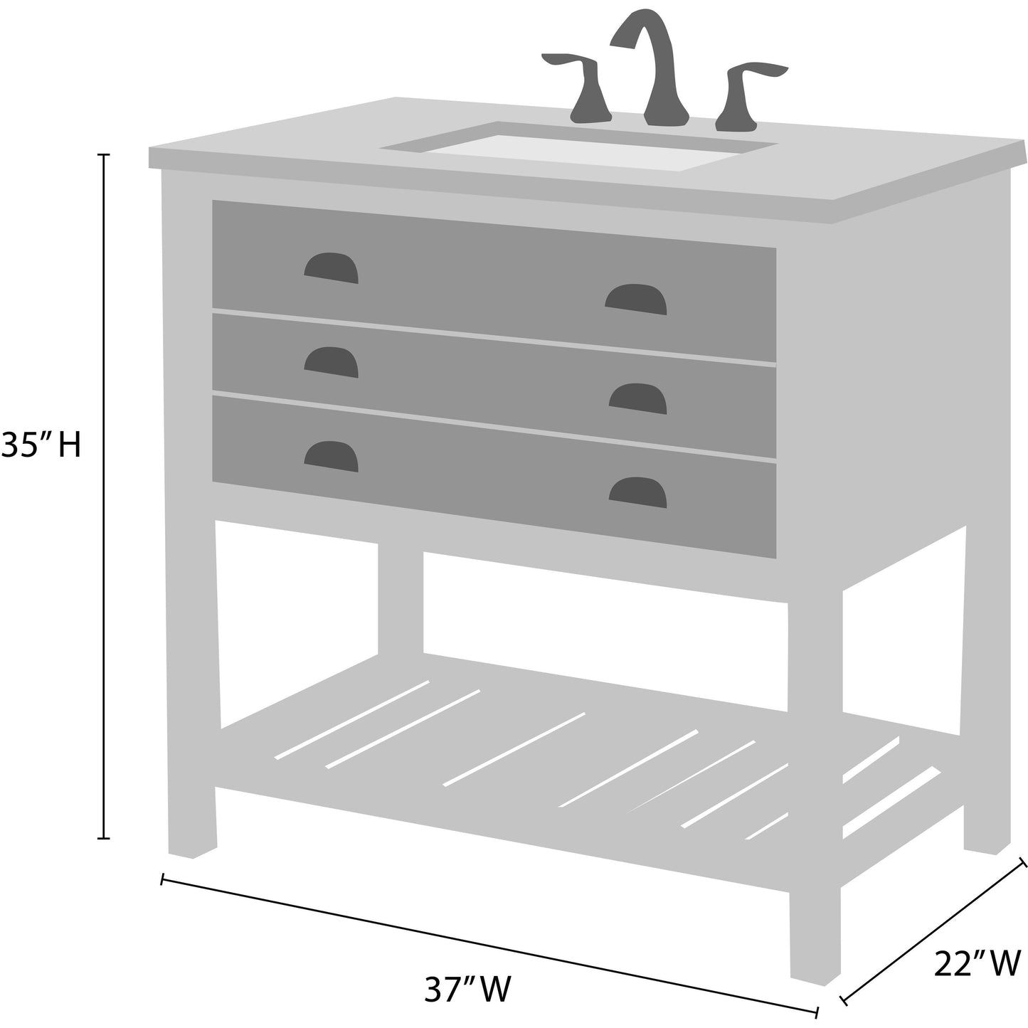 Meuble-lavabo de salle de bain simple Monterey 37 de style farmhouse avec plan de travail