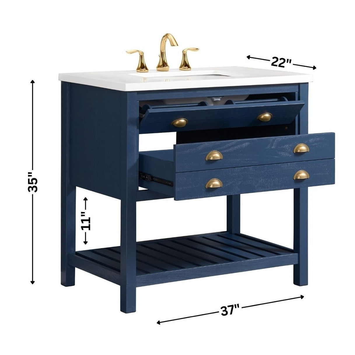 Meuble-lavabo de salle de bain simple Monterey 37 de style farmhouse avec plan de travail