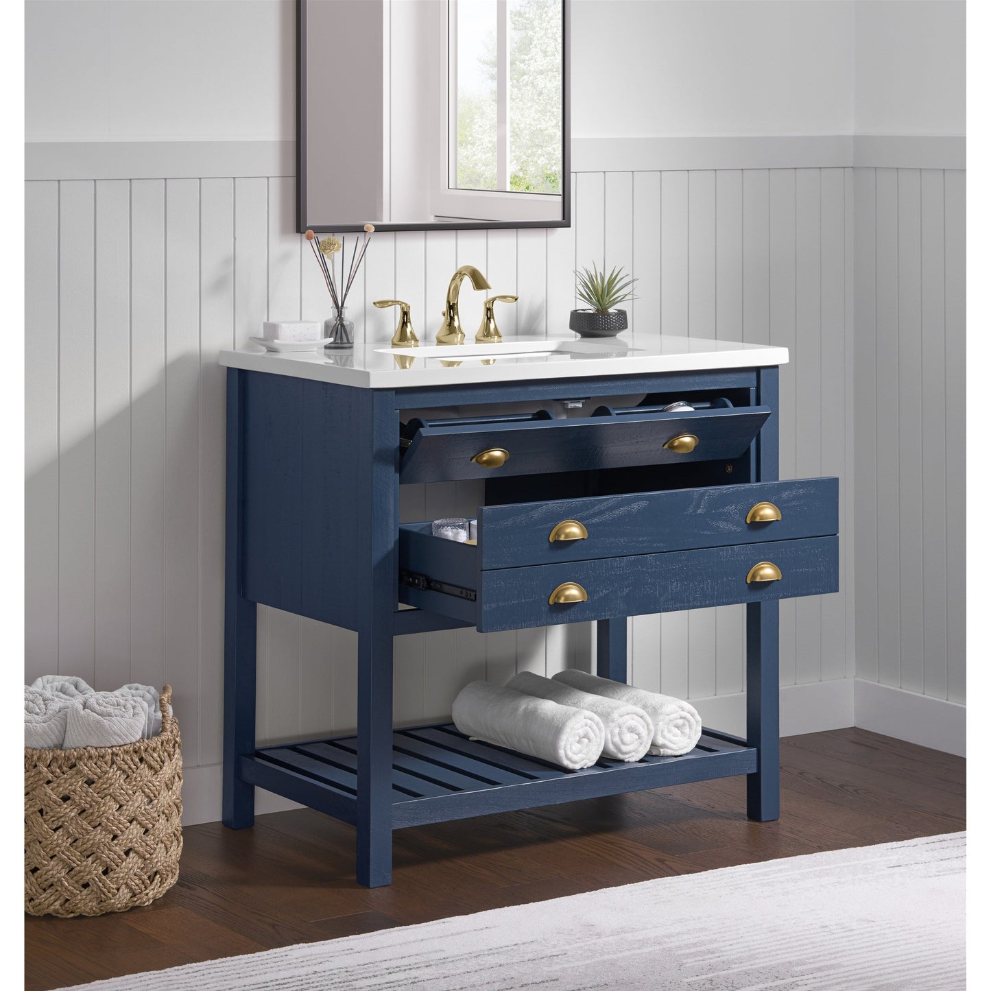 Meuble-lavabo de salle de bain simple Monterey 37 de style farmhouse avec plan de travail