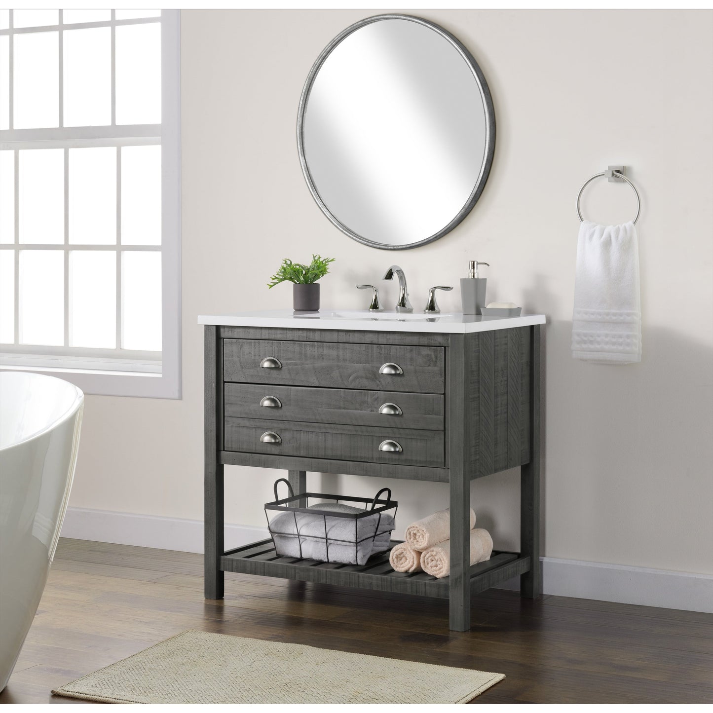 Meuble-lavabo de salle de bain simple Monterey 37 de style farmhouse avec plan de travail