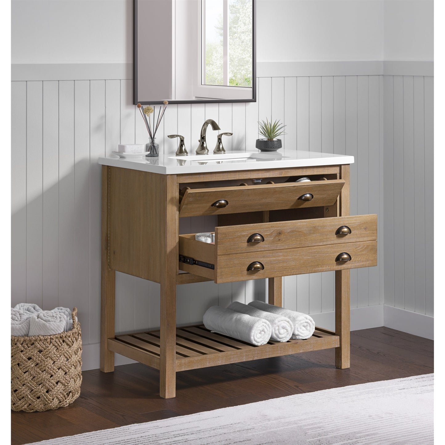 Meuble-lavabo de salle de bain simple Monterey 37 de style farmhouse avec plan de travail