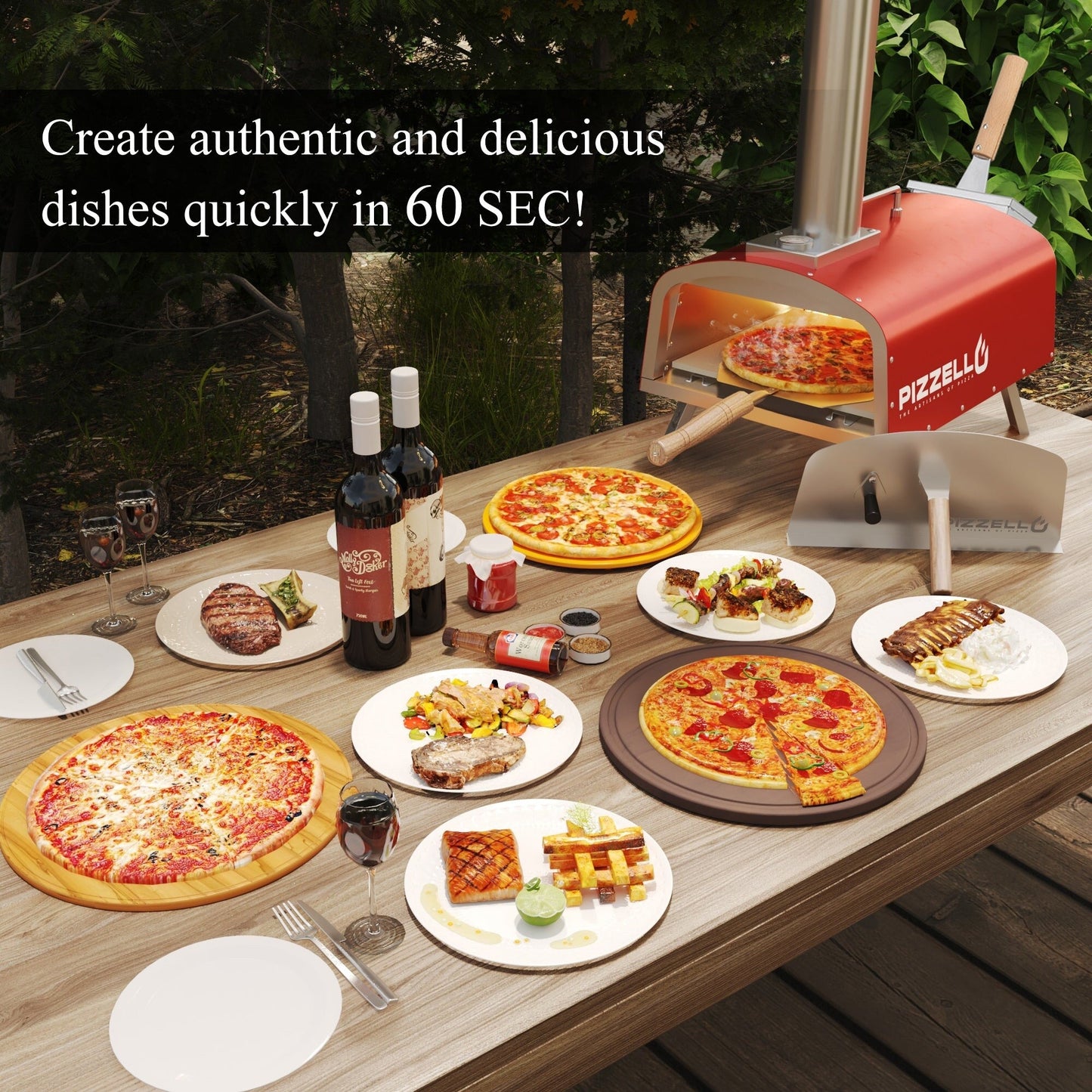 Four à pizza extérieur multi-combustible, cuiseur à pizza sur pierre avec brûleur à gaz et foyer à bois - 12 pouces