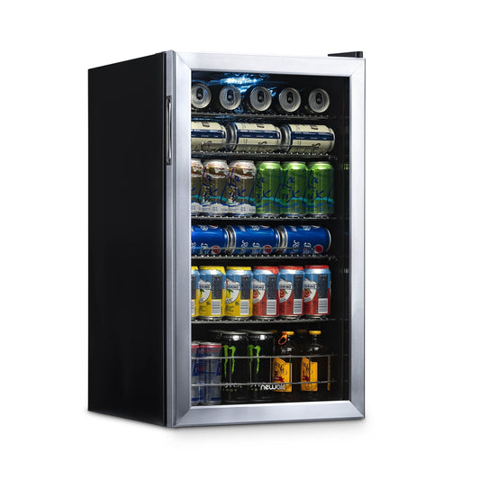 Réfrigérateur à boissons Newair, capacité de 126 canettes, mini réfrigérateur avec porte en verre et étagères réglables, en acier inoxydable