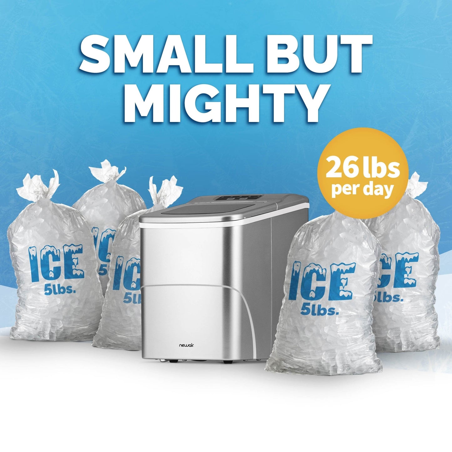 Fabrique de glace de comptoir Newair 26 lbs, portable et légère, commandes intuitives, taille de glace grande ou petite, pièces sans BPA.