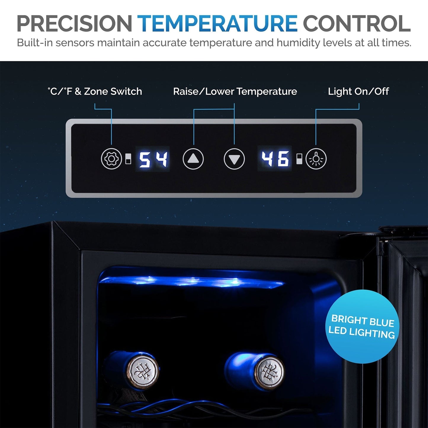 Cave à vin Newair Shadow-T Series, 18 bouteilles, double zone de température, autoportante, thermoélectrique, contrôle numérique.