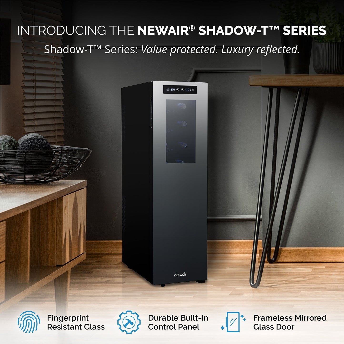 Cave à vin Newair Shadow-T Series, 18 bouteilles, double zone de température, autoportante, thermoélectrique, contrôle numérique.