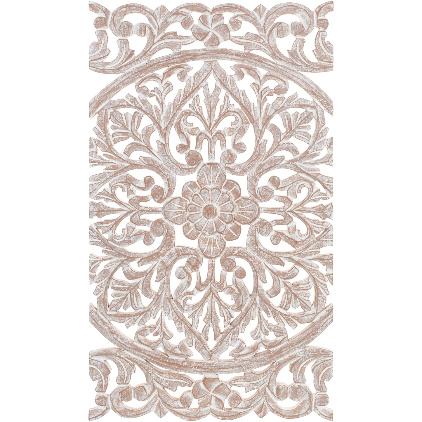 Norma - Tableau mural en bois naturel sculpté à la main, motif floral, 3 panneaux, 122 x 71 cm (48x28 pouces)