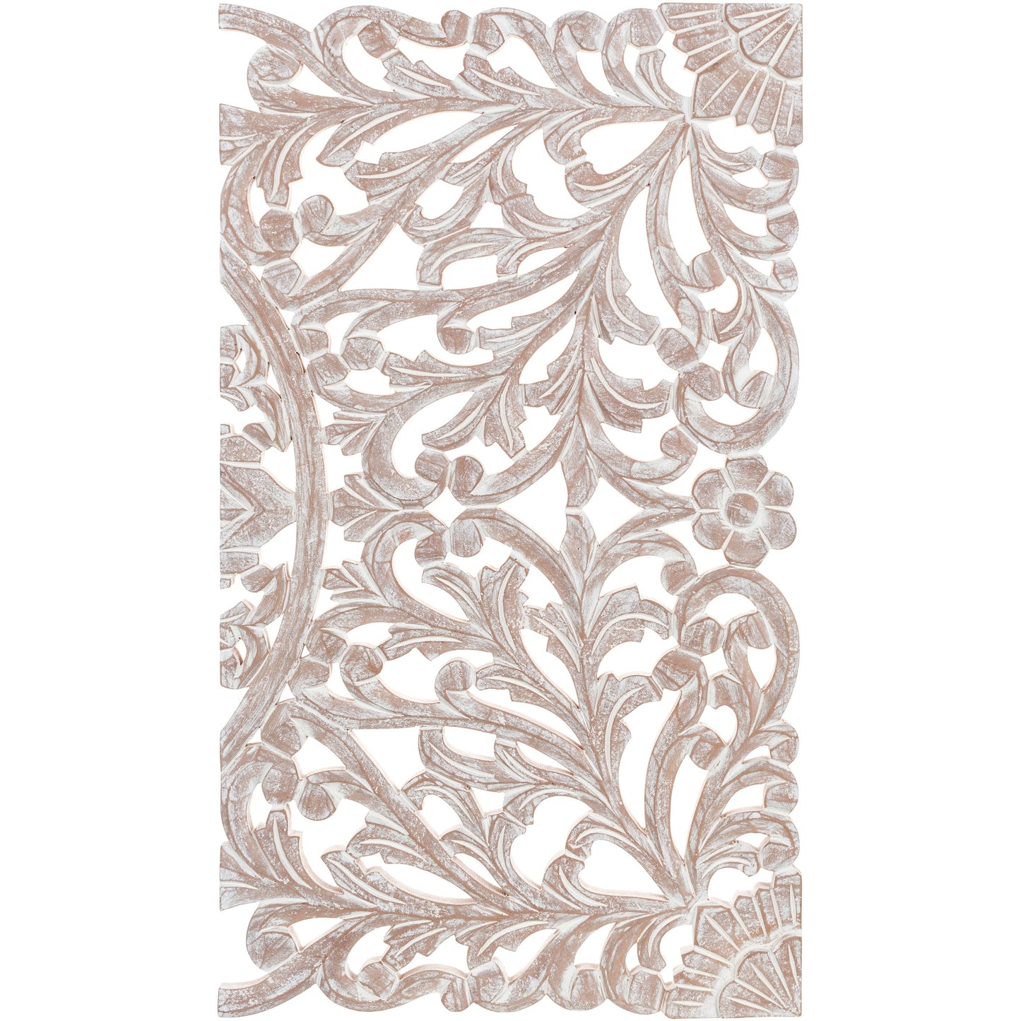 Norma - Tableau mural en bois naturel sculpté à la main, motif floral, 3 panneaux, 122 x 71 cm (48x28 pouces)