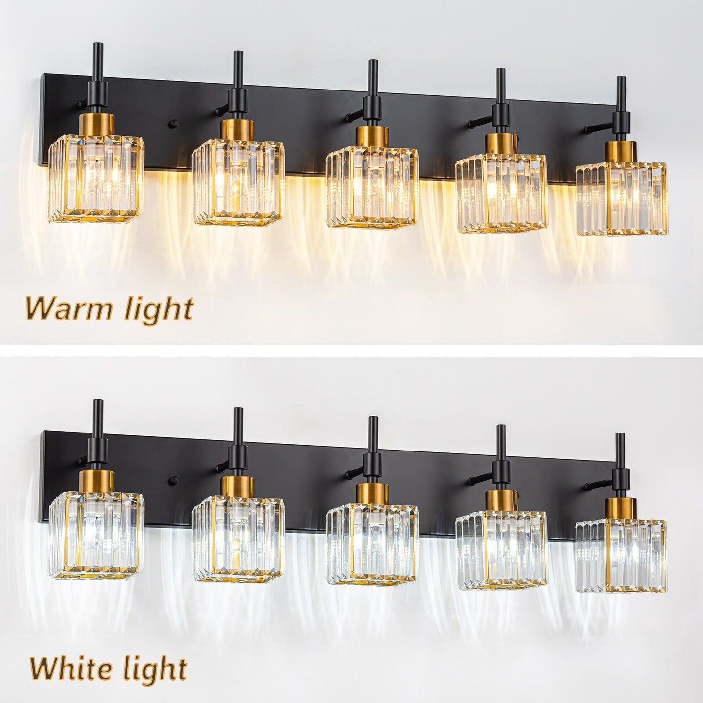 Ora Lustre de salle de bain moderne à cristaux, à intensité variable, pour miroir, éclairage de vanité glamour