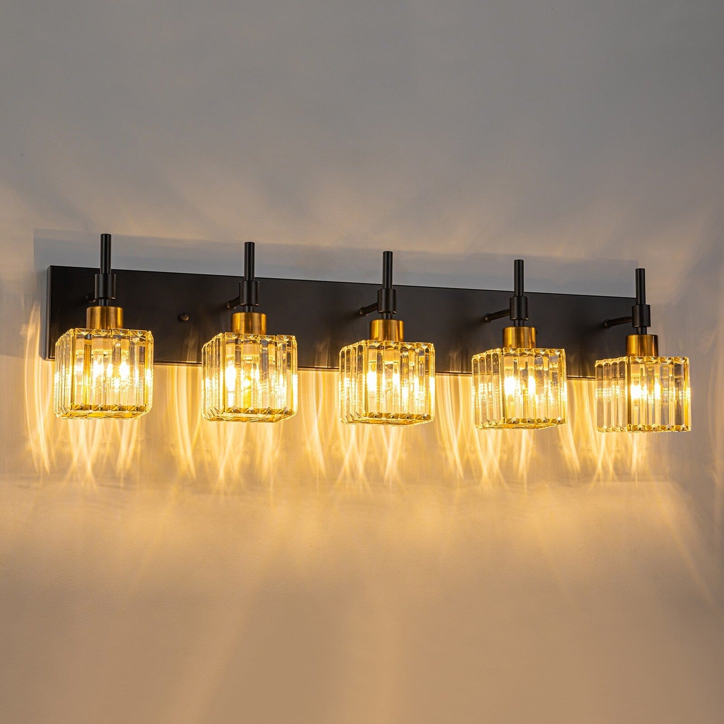 Ora Lustre de salle de bain moderne à cristaux, à intensité variable, pour miroir, éclairage de vanité glamour
