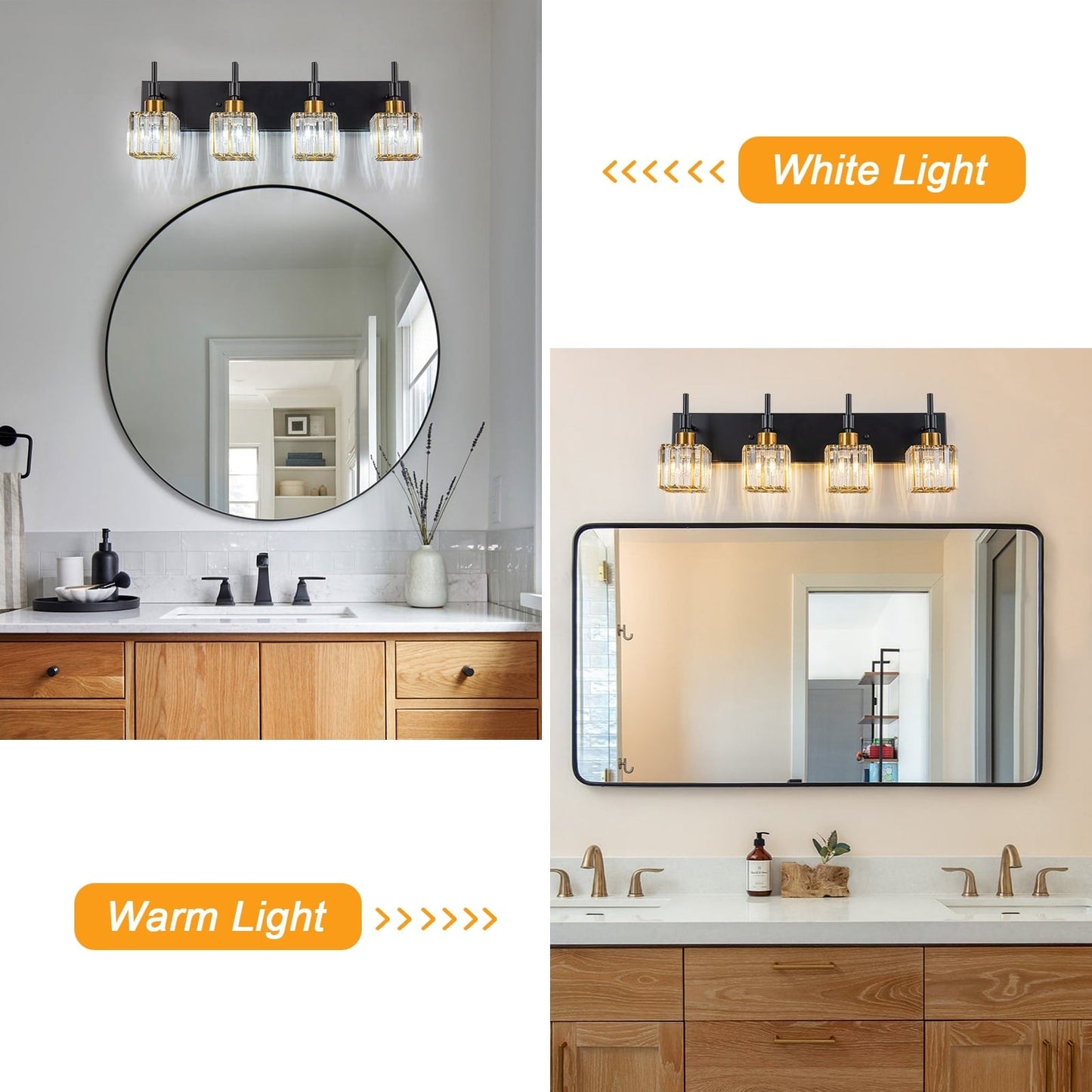 Ora Lustre de salle de bain moderne à cristaux, à intensité variable, pour miroir, éclairage de vanité glamour