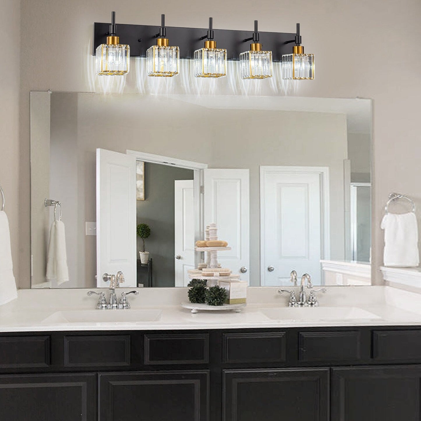 Ora Lustre de salle de bain moderne à cristaux, à intensité variable, pour miroir, éclairage de vanité glamour