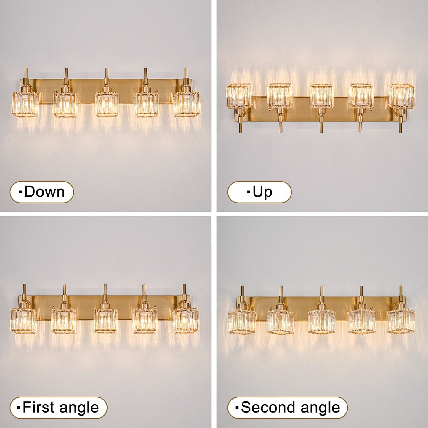 Ora Lustre de salle de bain moderne à cristaux, à intensité variable, pour miroir, éclairage de vanité glamour