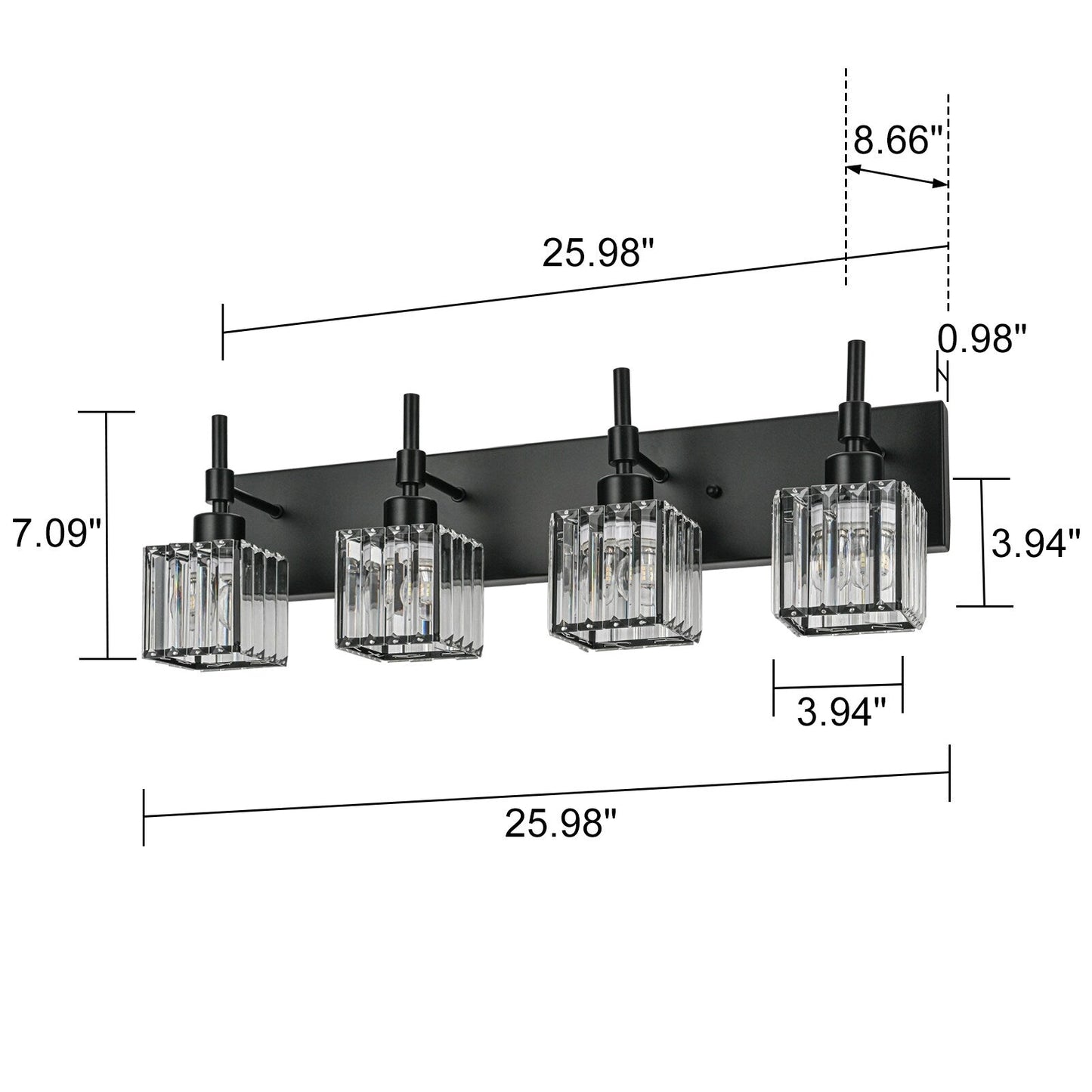Ora Lustre de salle de bain moderne à cristaux, à intensité variable, pour miroir, éclairage de vanité glamour