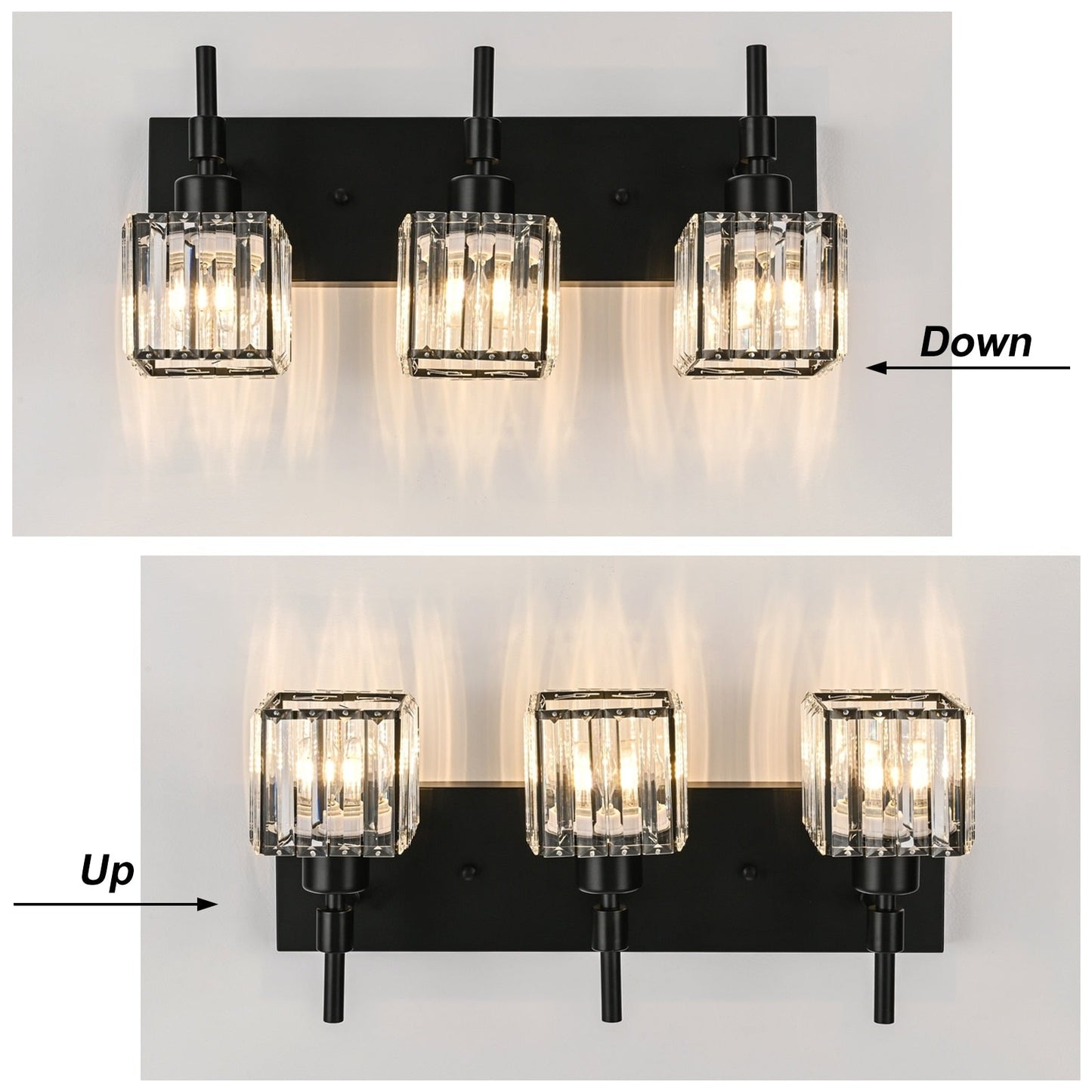 Ora Lustre de salle de bain moderne à cristaux, à intensité variable, pour miroir, éclairage de vanité glamour