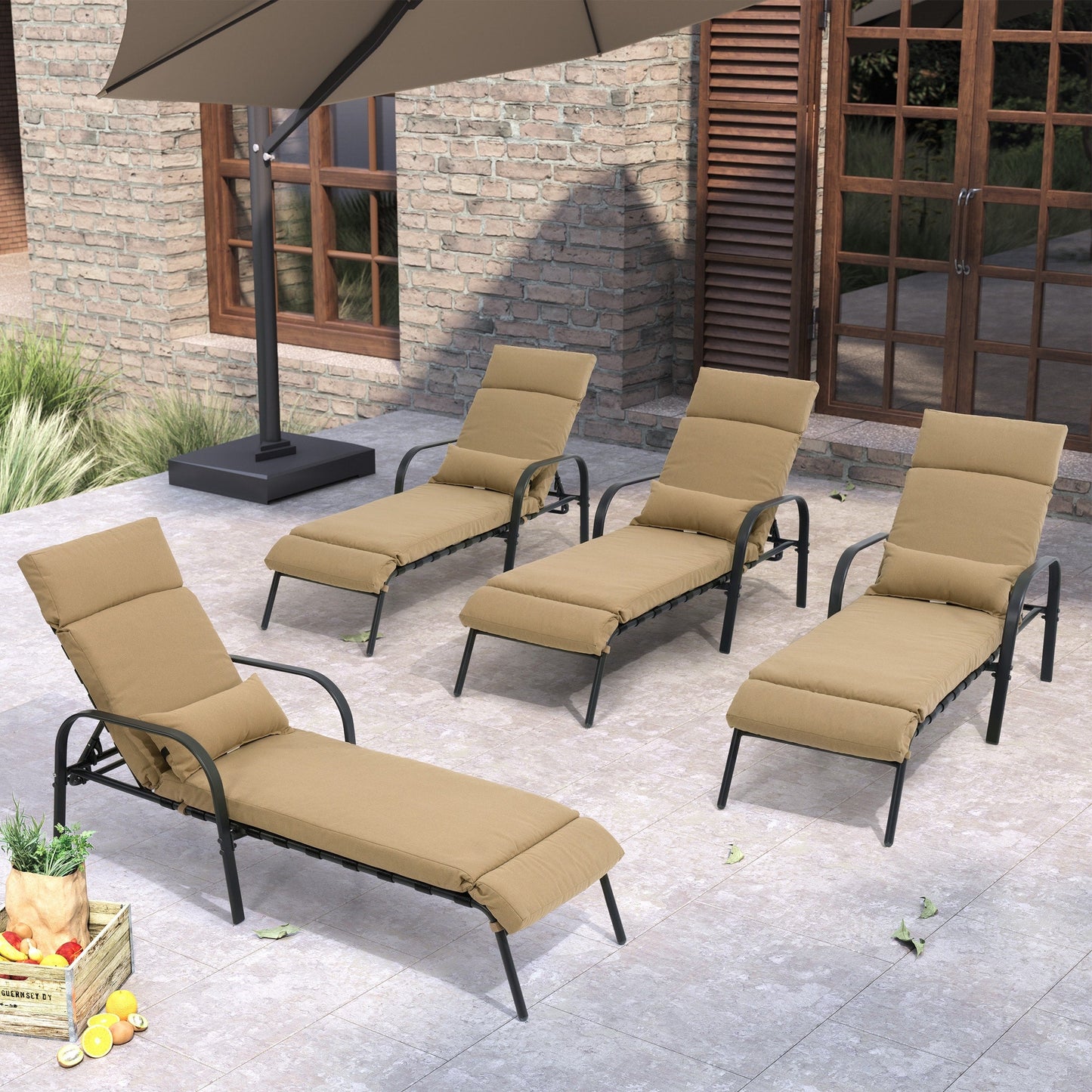 Chaise longue de jardin réglable avec coussin pour extérieur, pour terrasse, plage ou bord de piscine