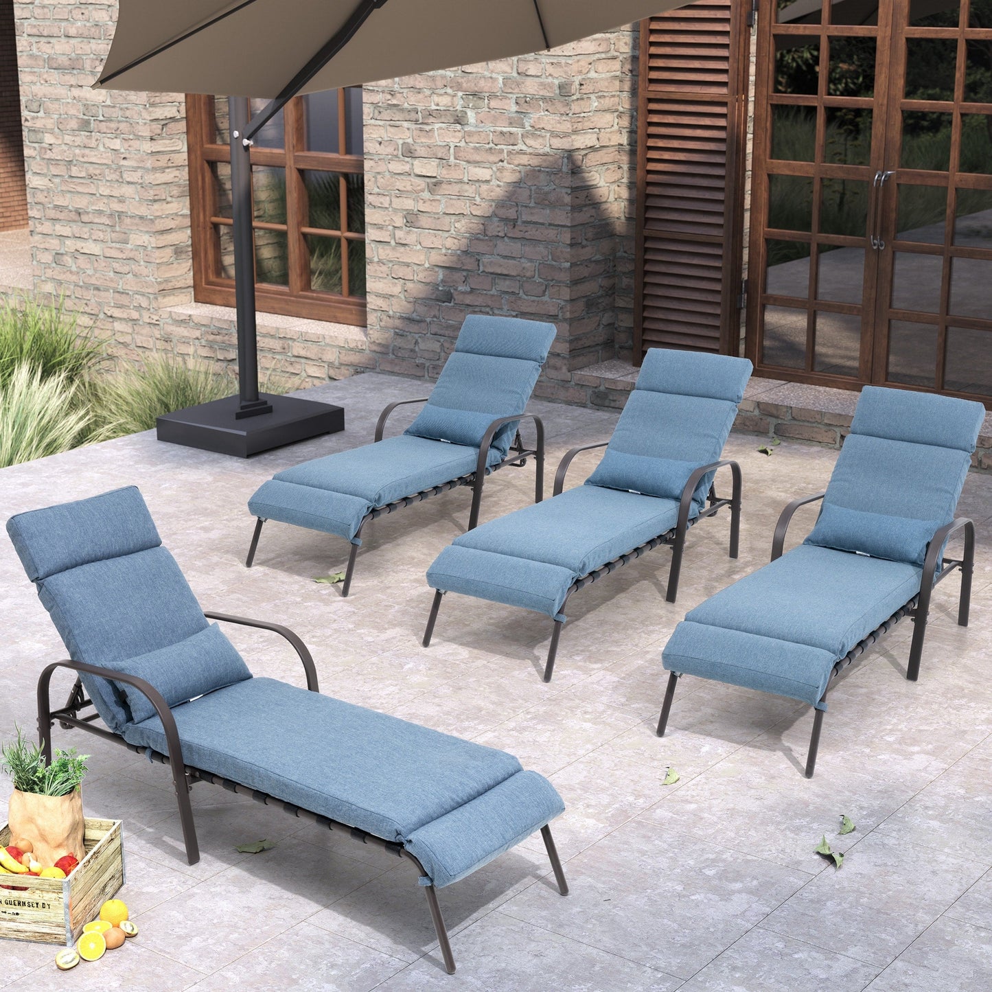 Chaise longue de jardin réglable avec coussin pour extérieur, pour terrasse, plage ou bord de piscine