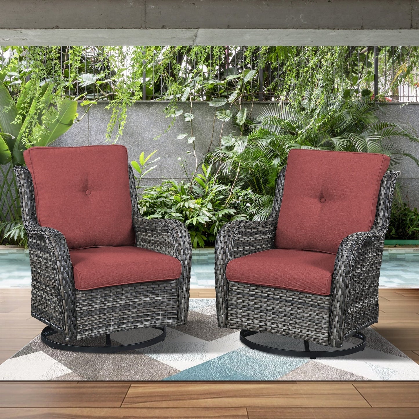 Gymojoy Chaise longue à bascule en osier pour extérieur avec base pivotante (lot de 2)