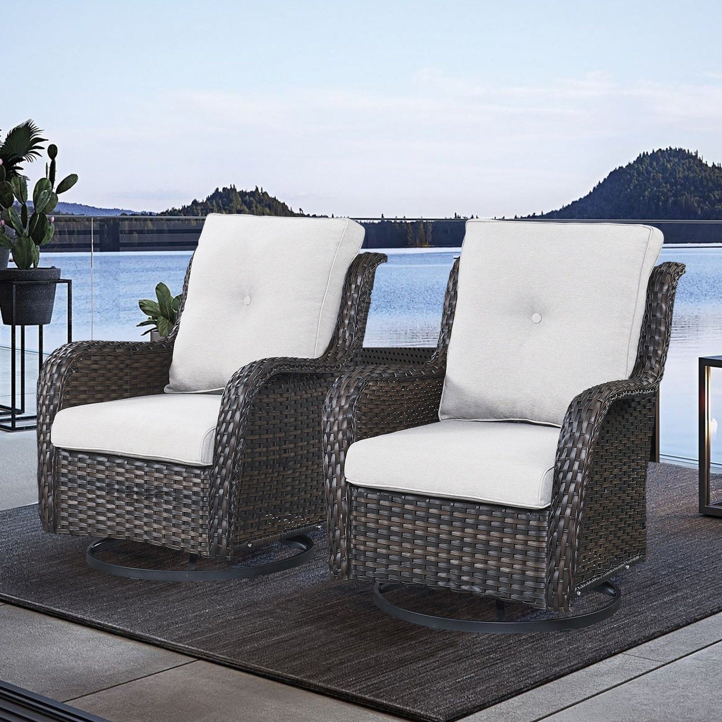 Gymojoy Chaise longue à bascule en osier pour extérieur avec base pivotante (lot de 2)