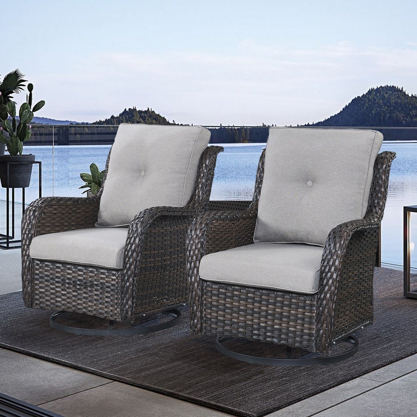 Gymojoy Chaise longue à bascule en osier pour extérieur avec base pivotante (lot de 2)