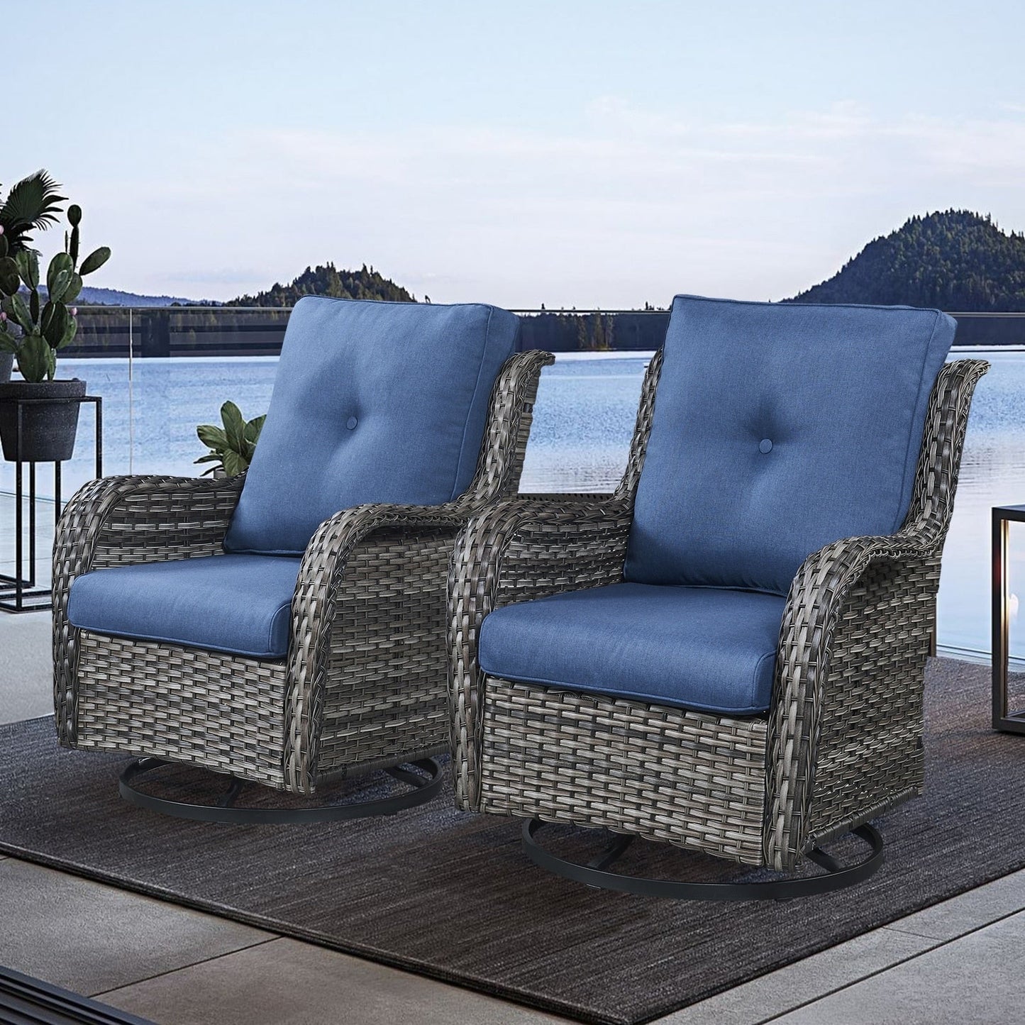 Gymojoy Chaise longue à bascule en osier pour extérieur avec base pivotante (lot de 2)