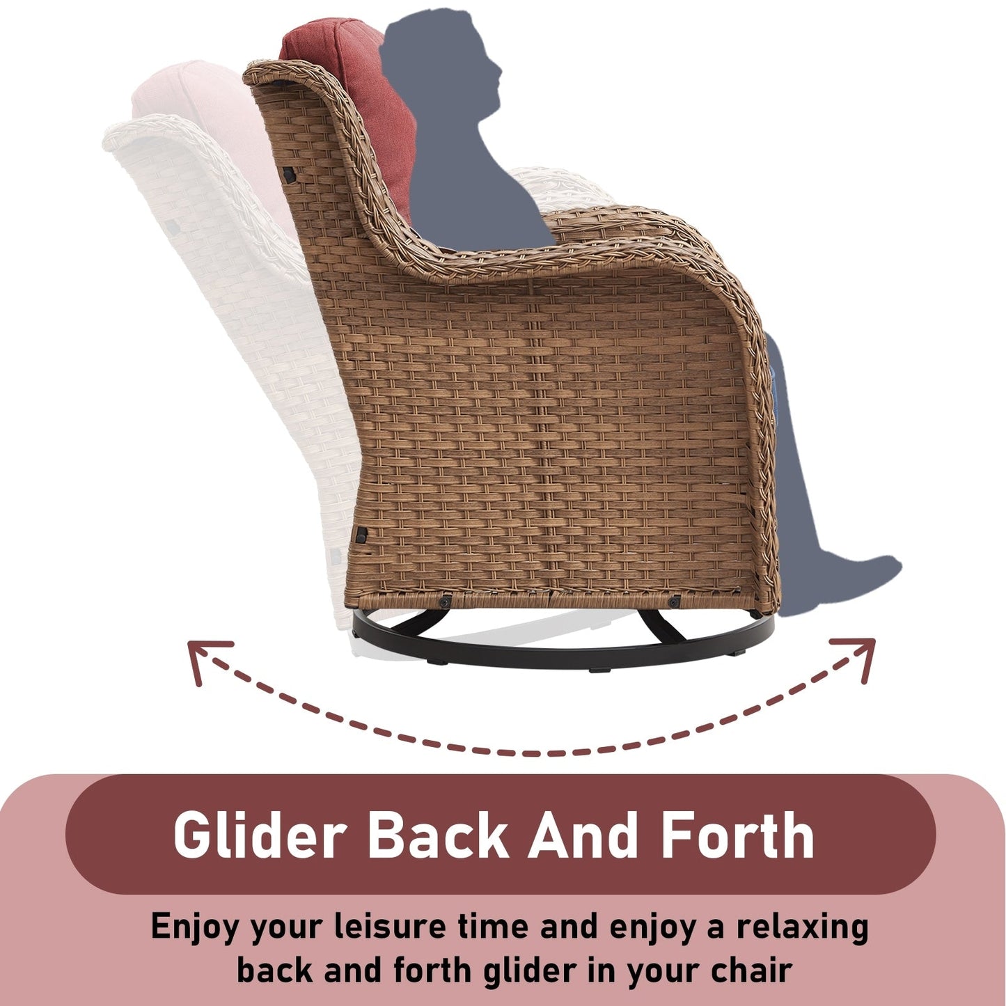 Gymojoy Chaise longue à bascule en osier pour extérieur avec base pivotante (lot de 2)