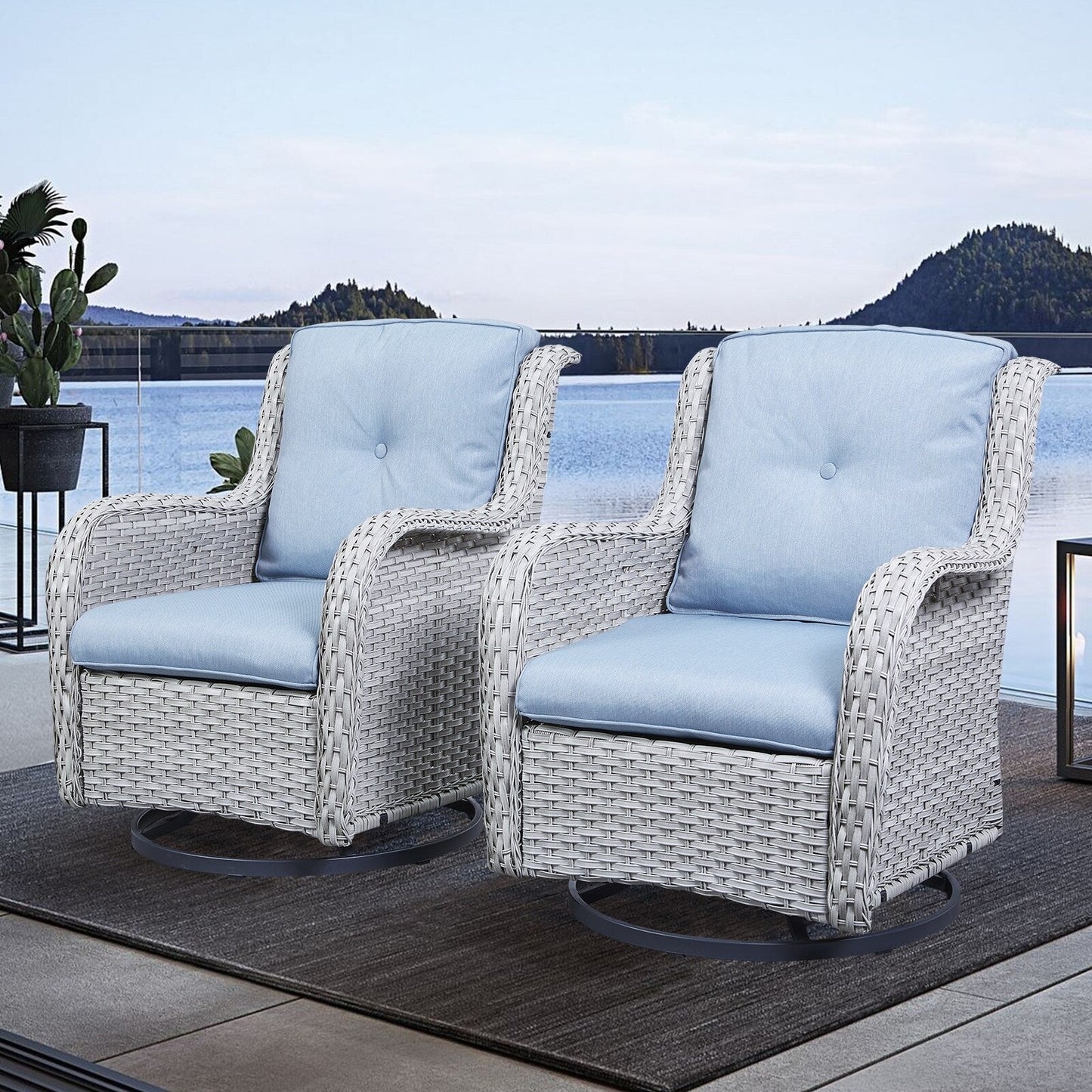 Gymojoy Chaise longue à bascule en osier pour extérieur avec base pivotante (lot de 2)