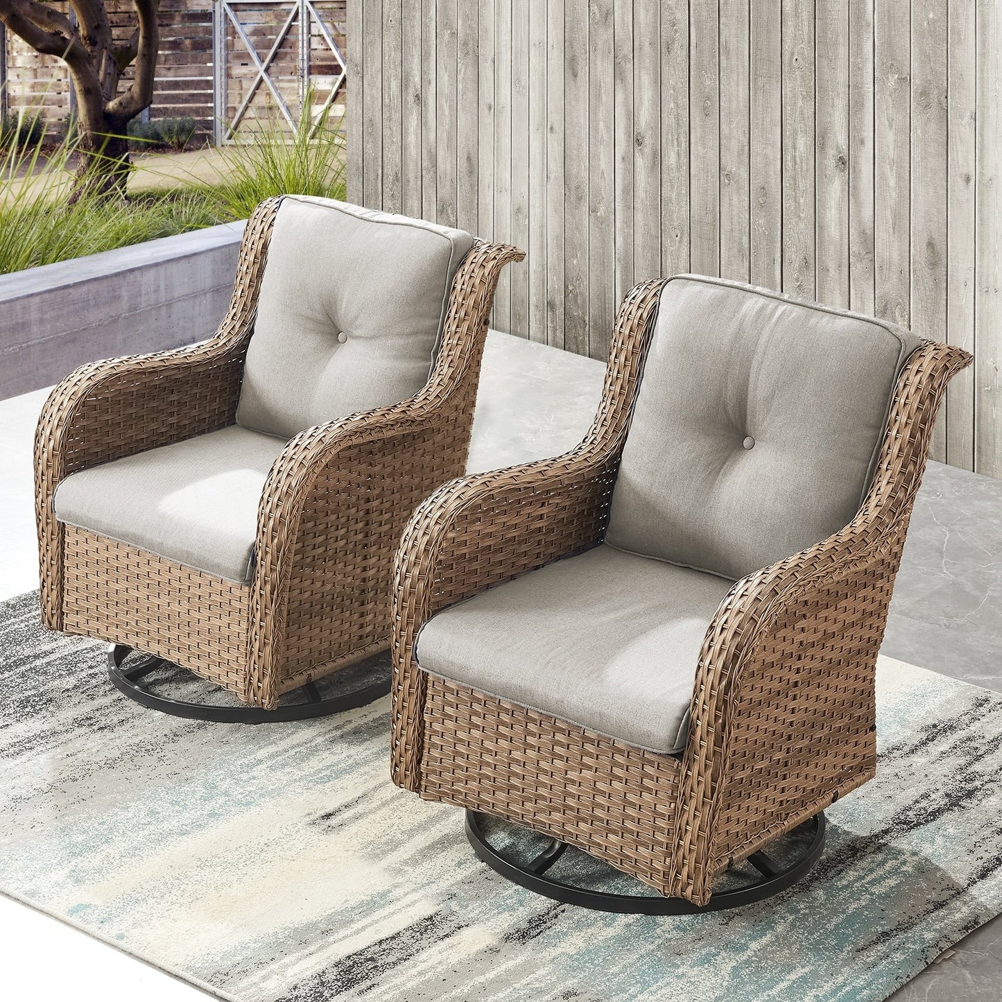 Gymojoy Chaise longue à bascule en osier pour extérieur avec base pivotante (lot de 2)
