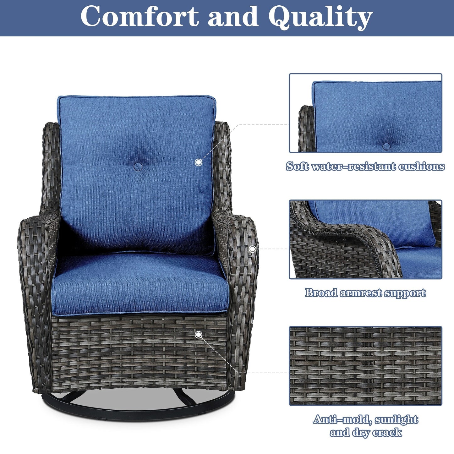 Gymojoy Chaise longue à bascule en osier pour extérieur avec base pivotante (lot de 2)