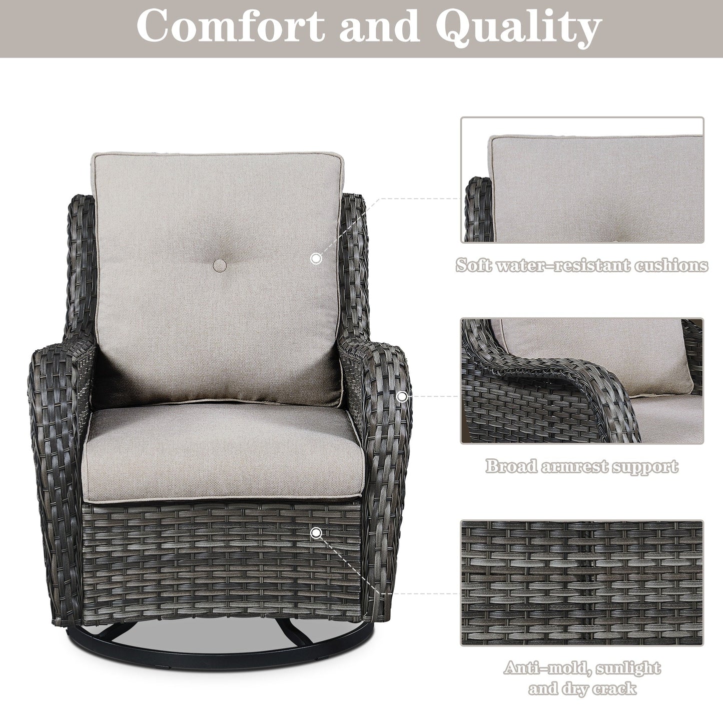 Gymojoy Chaise longue à bascule en osier pour extérieur avec base pivotante (lot de 2)