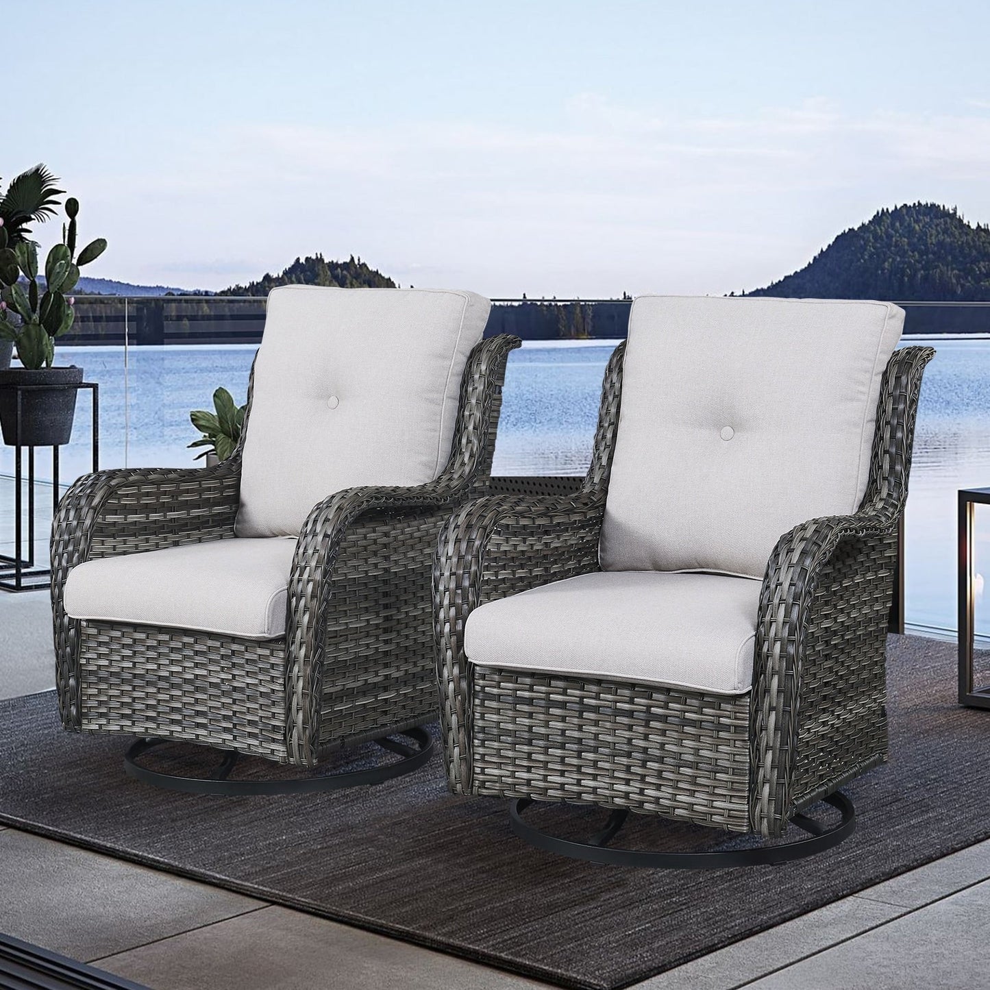 Gymojoy Chaise longue à bascule en osier pour extérieur avec base pivotante (lot de 2)
