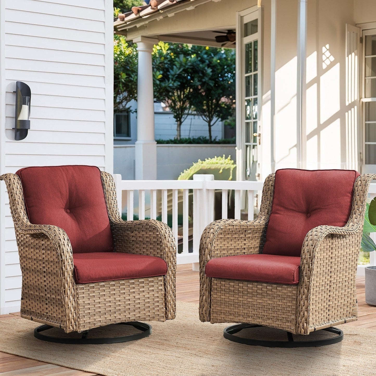 Gymojoy Chaise longue à bascule en osier pour extérieur avec base pivotante (lot de 2)