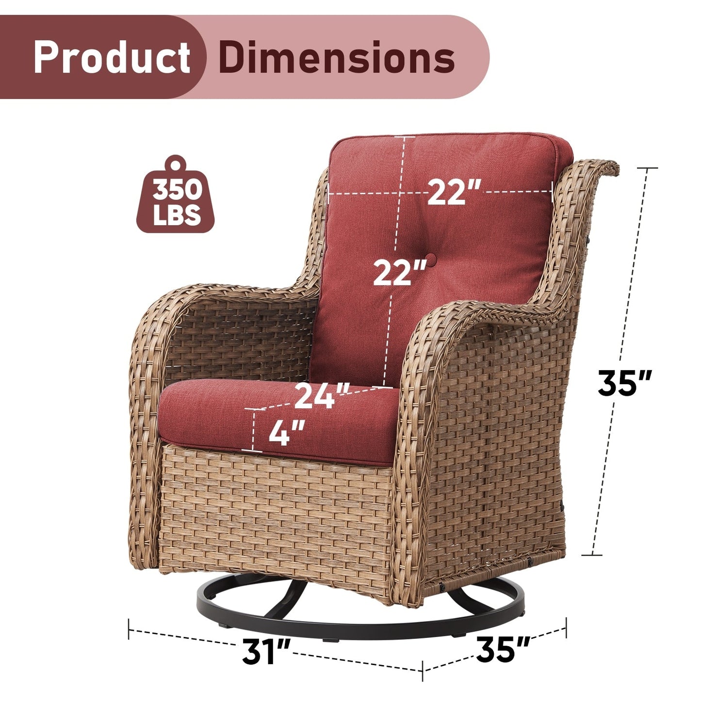 Gymojoy Chaise longue à bascule en osier pour extérieur avec base pivotante (lot de 2)