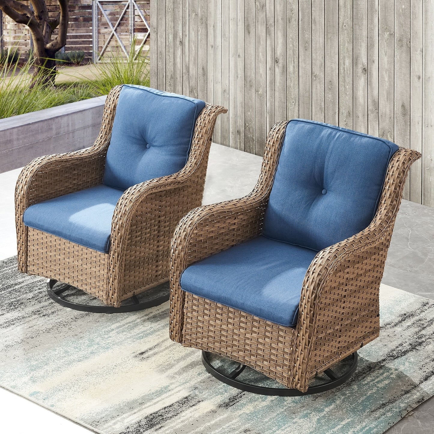 Gymojoy Chaise longue à bascule en osier pour extérieur avec base pivotante (lot de 2)