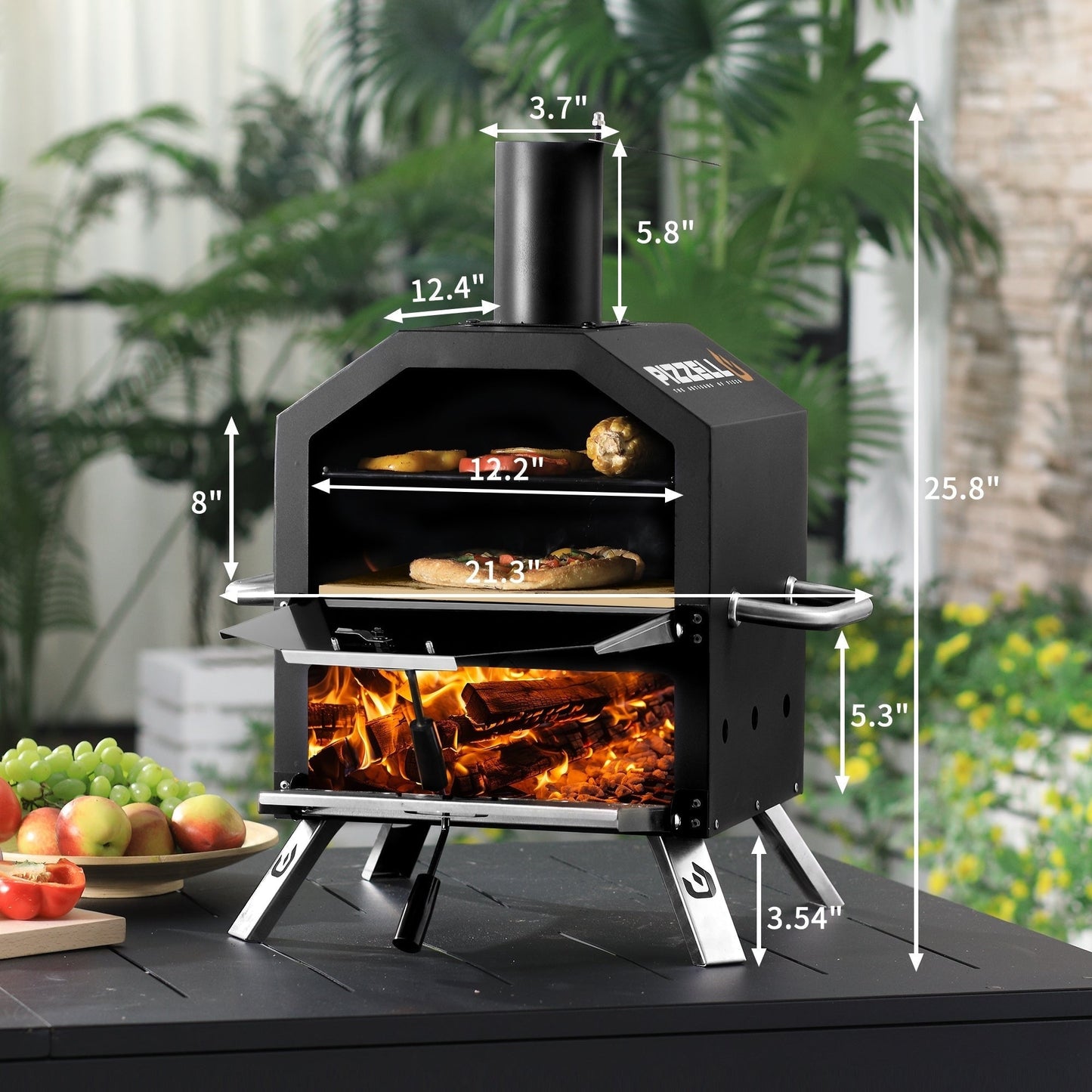 Four à pizza extérieur au bois, appareil à pizza 2 couches, grill à pizza extérieur pour fêtes de jardin - 30 cm (12 pouces)