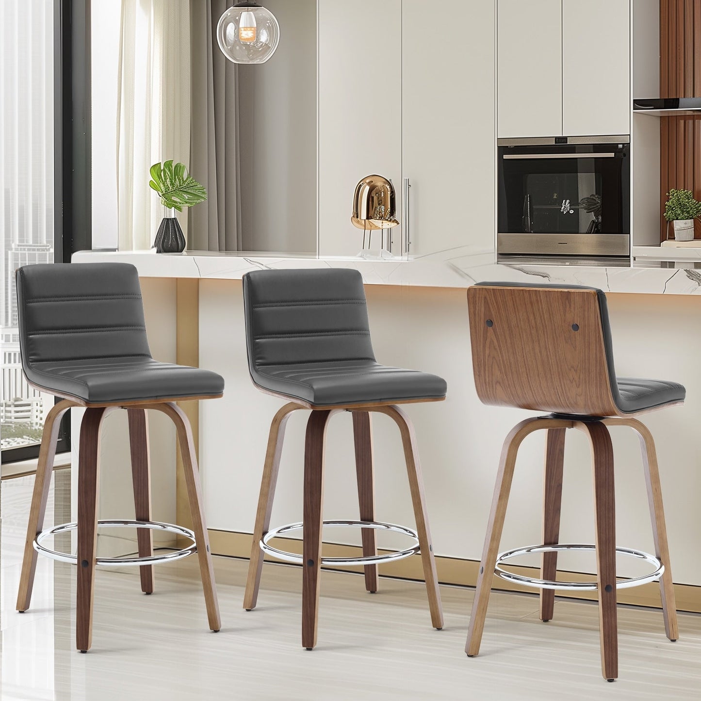 Tabourets de bar/hauts-sièges pivotants en simili cuir 26/29, lot de 2/3
