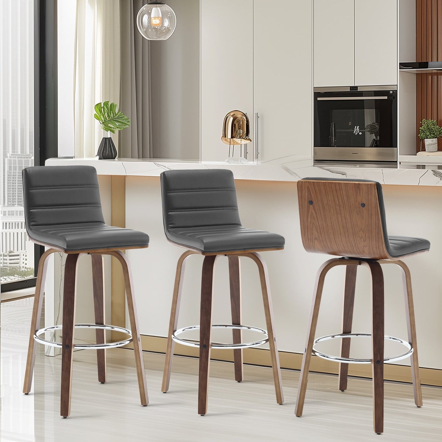 Tabourets de bar/hauts-sièges pivotants en simili cuir 26/29, lot de 2/3