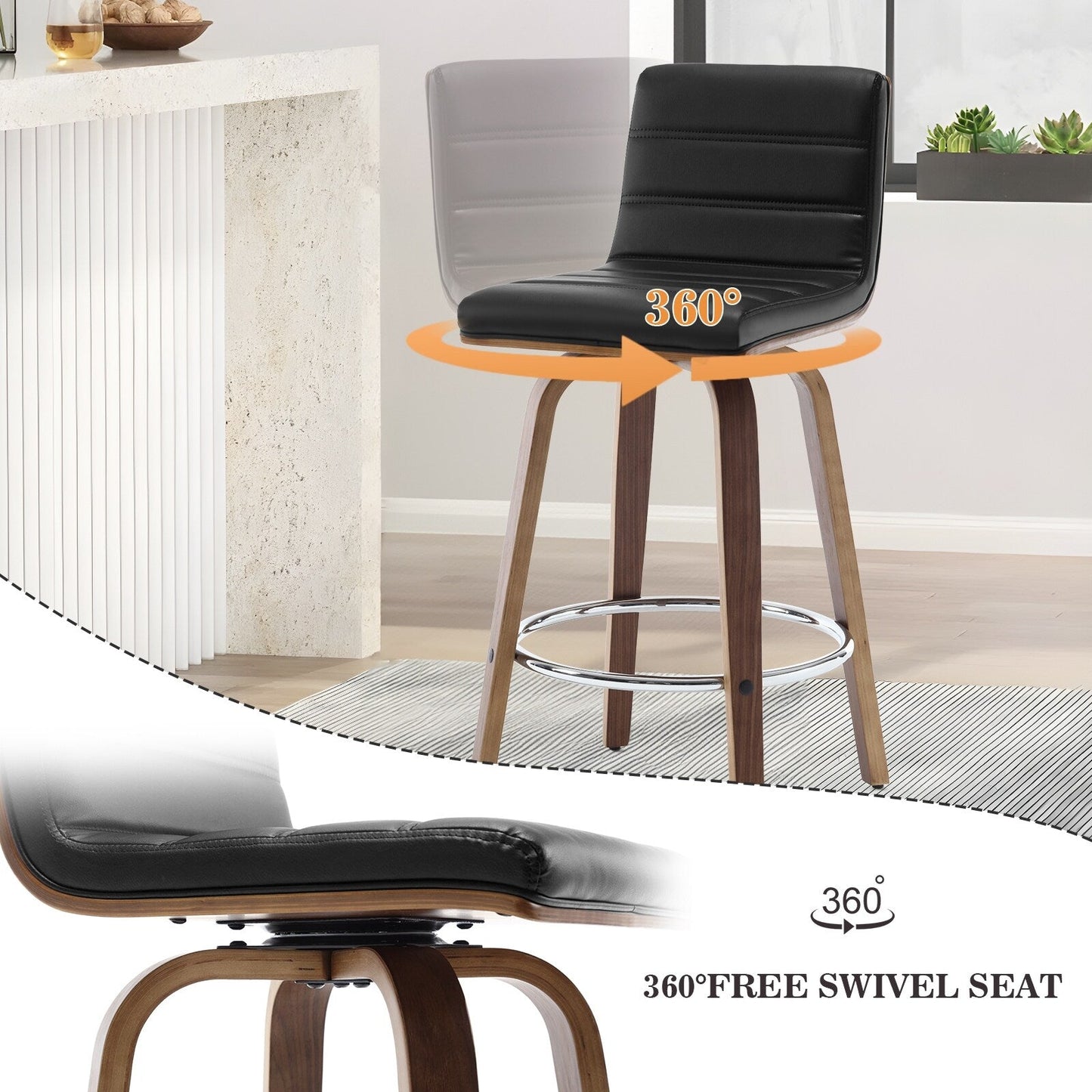 Tabourets de bar/hauts-sièges pivotants en simili cuir 26/29, lot de 2/3