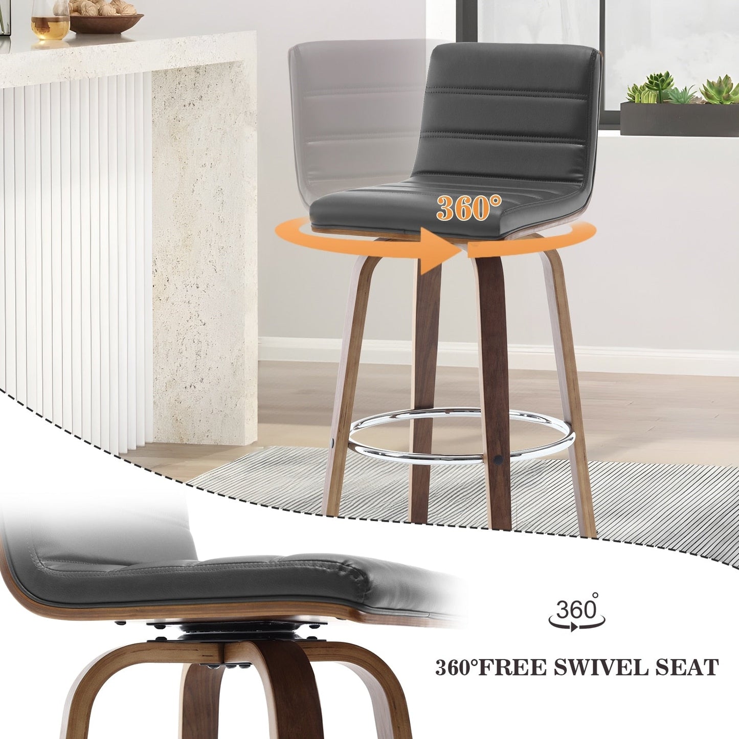 Tabourets de bar/hauts-sièges pivotants en simili cuir 26/29, lot de 2/3