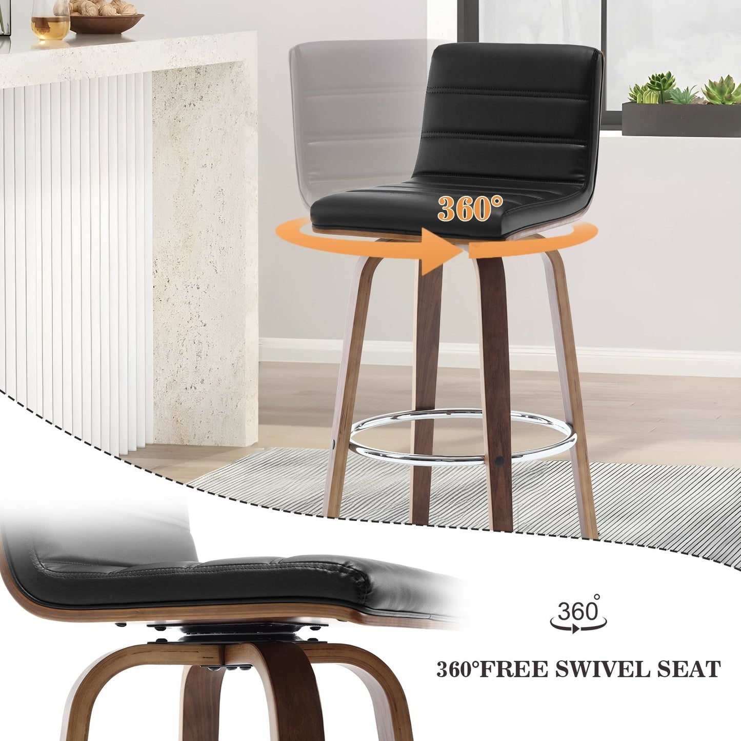 Tabourets de bar/hauts-sièges pivotants en simili cuir 26/29, lot de 2/3