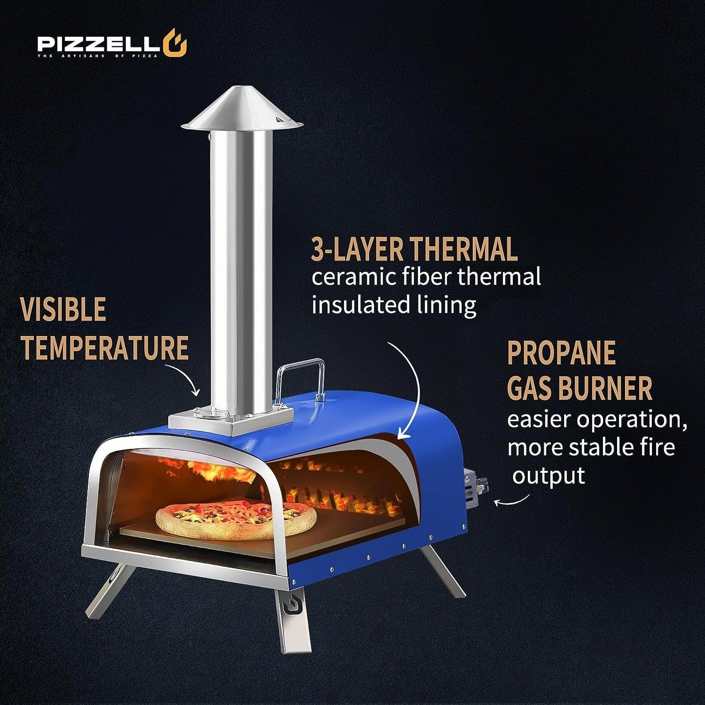 Four à pizza extérieur multi-combustible, cuiseur à pizza sur pierre avec brûleur à gaz et foyer à bois - 12 pouces