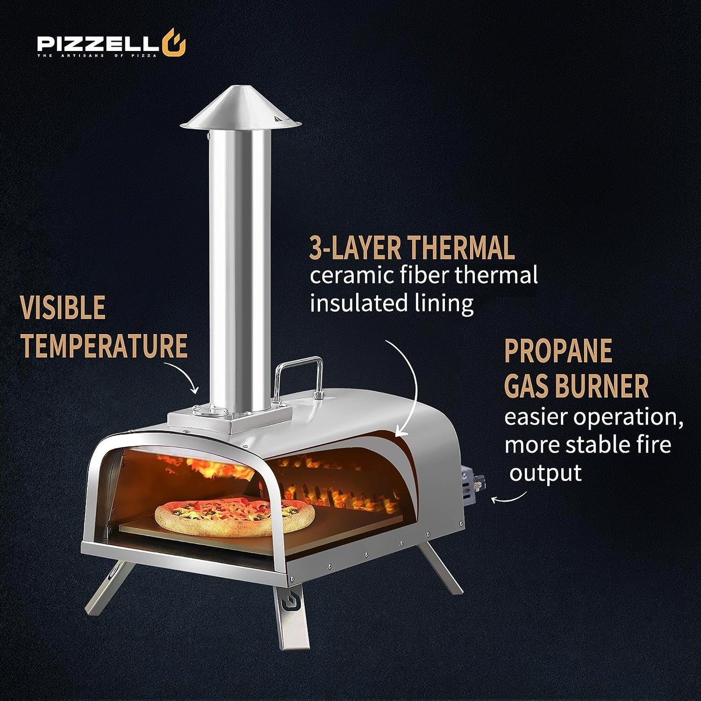 Four à pizza extérieur multi-combustible, cuiseur à pizza sur pierre avec brûleur à gaz et foyer à bois - 12 pouces