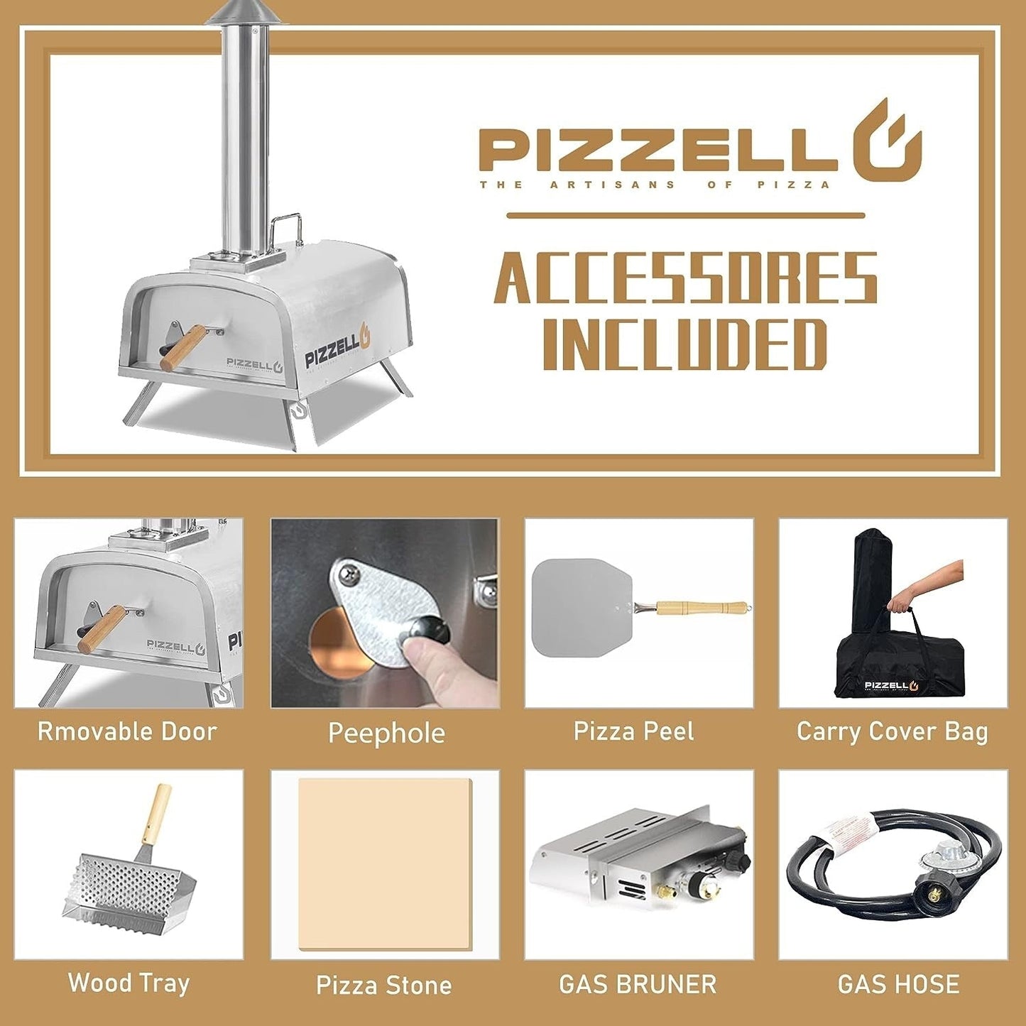 Four à pizza extérieur multi-combustible, cuiseur à pizza sur pierre avec brûleur à gaz et foyer à bois - 12 pouces