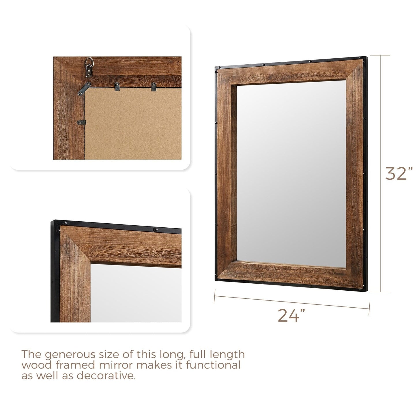 Grand miroir de coiffeuse mural à cadre en bois et fer naturel de style rustique