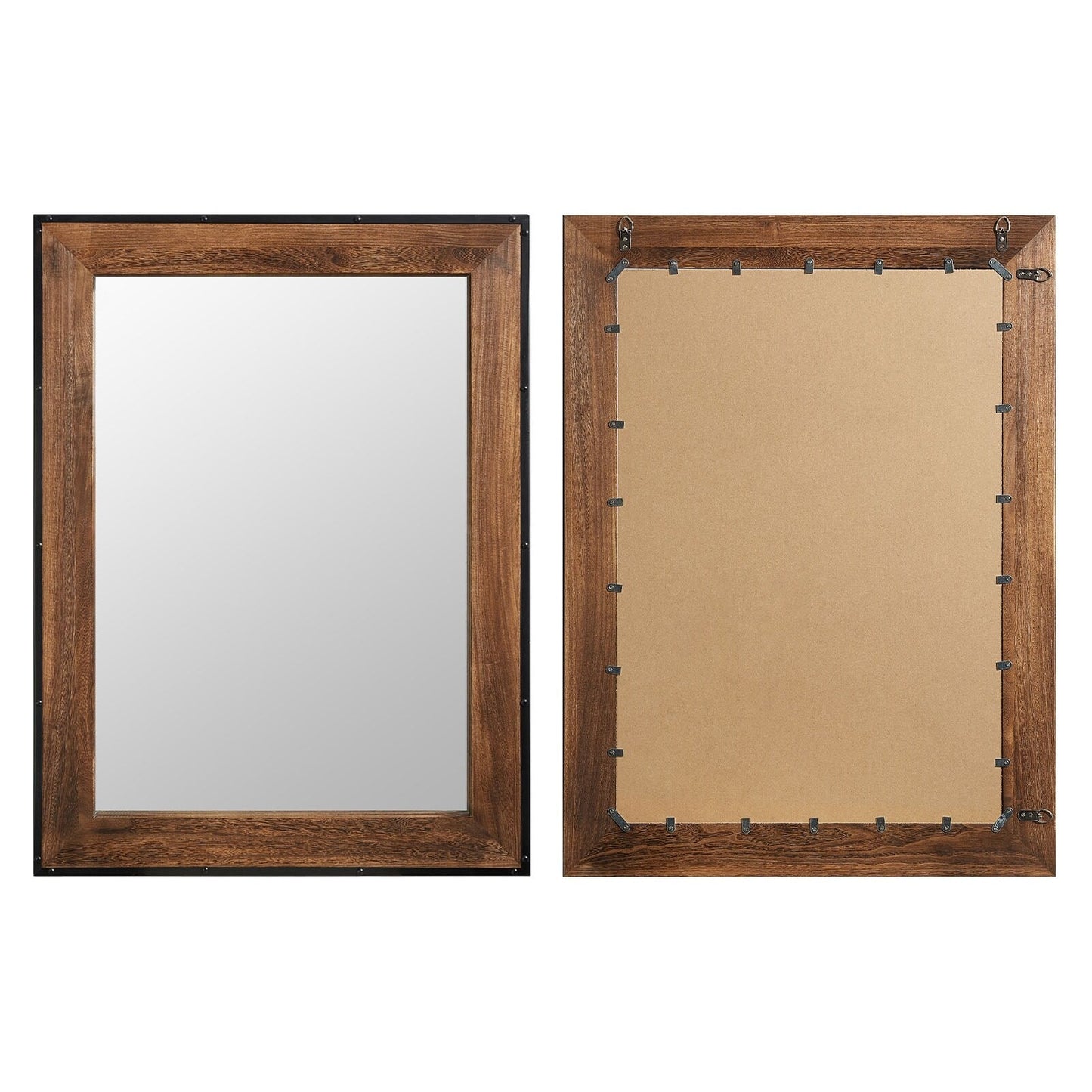 Grand miroir de coiffeuse mural à cadre en bois et fer naturel de style rustique