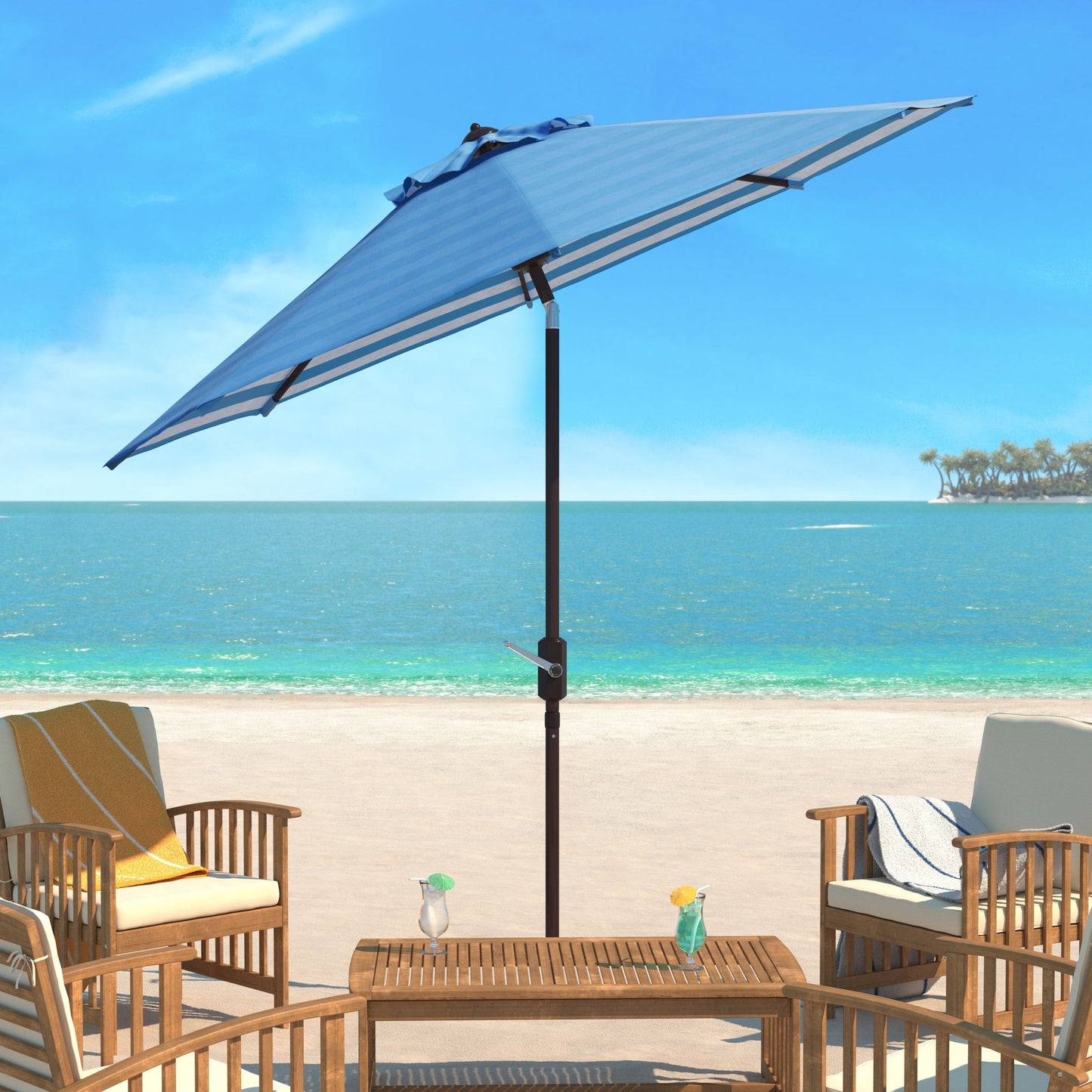 Parasol de jardin à manivelle SAFAVIEH Hadire Inside Out à rayures, 9 pieds
