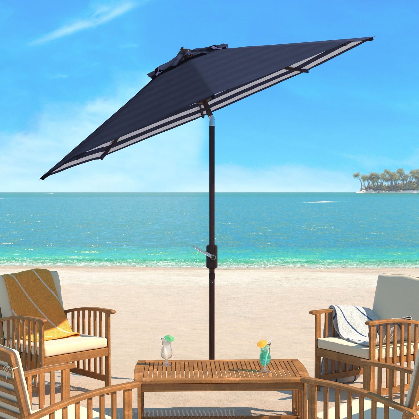 Parasol de jardin à manivelle SAFAVIEH Hadire Inside Out à rayures, 9 pieds